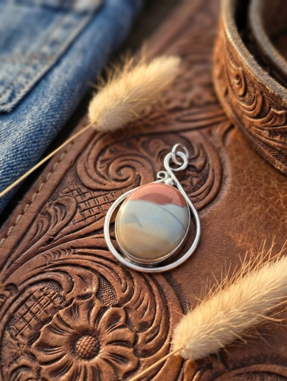 Wild Horse Jasper & Sterling Silver Pendant — .925